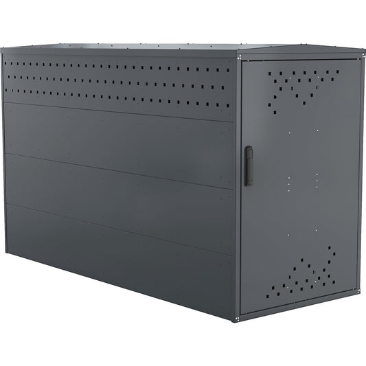 Bicycle locker, standard unit with 1 gabled roof, blue / grey.