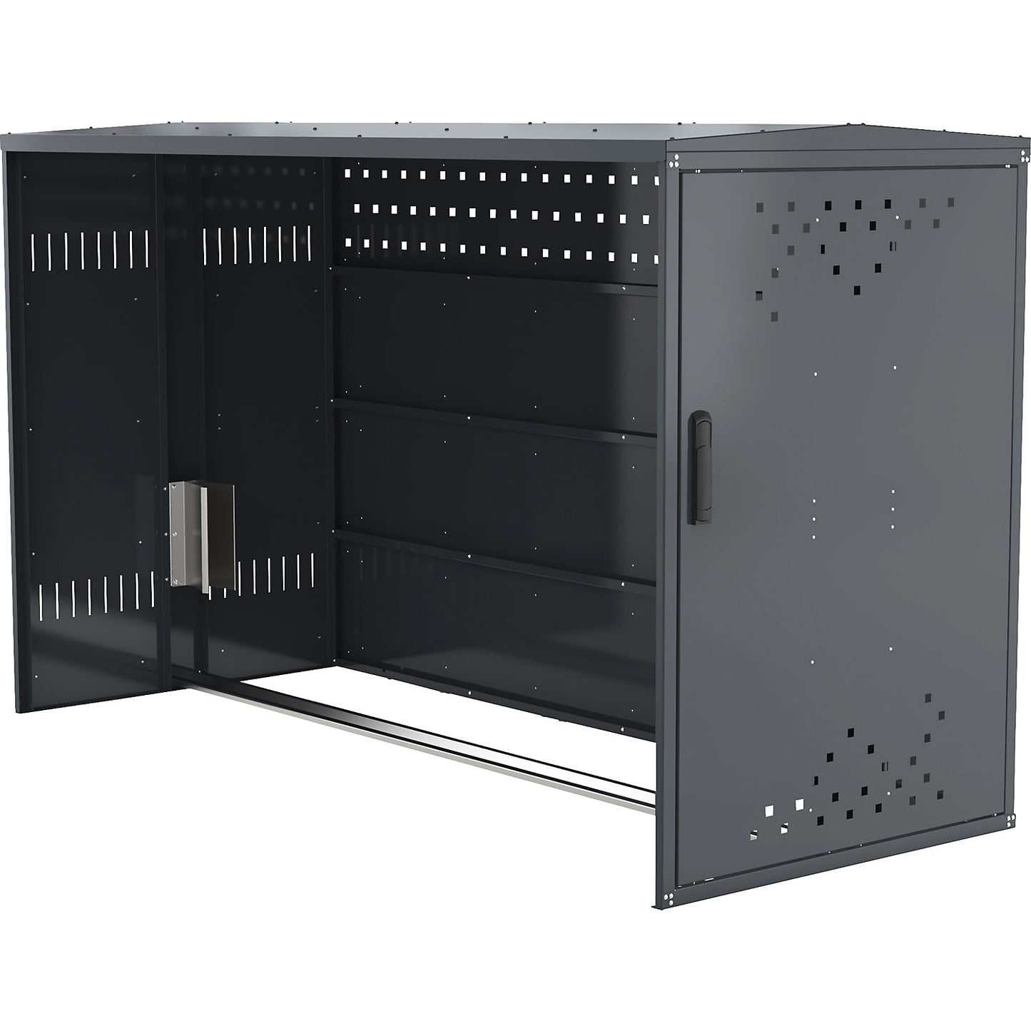 Bicycle locker, extension unit with gabled roof, with side wall.