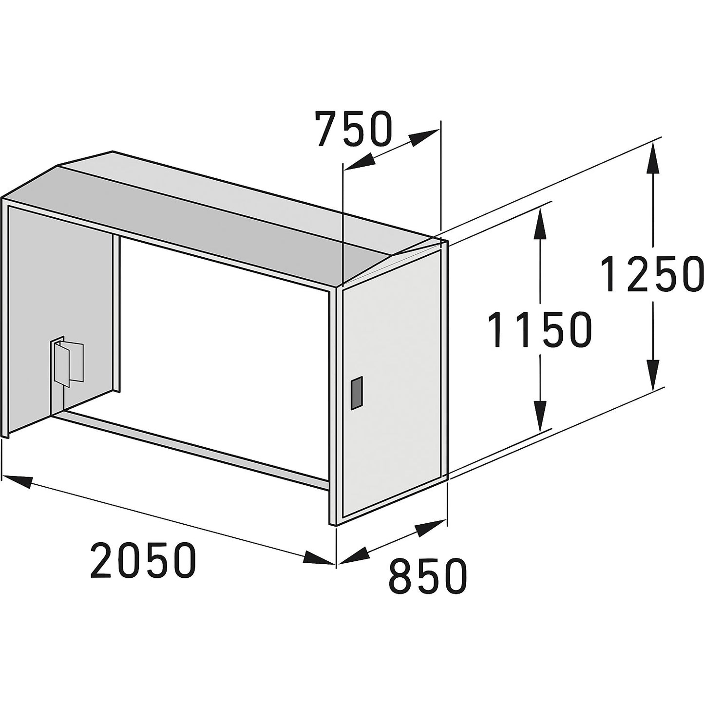 Bicycle locker, extension unit with gabled roof, without side wall.