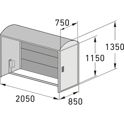 Bicycle locker, extension unit with arched roof, with side wall.