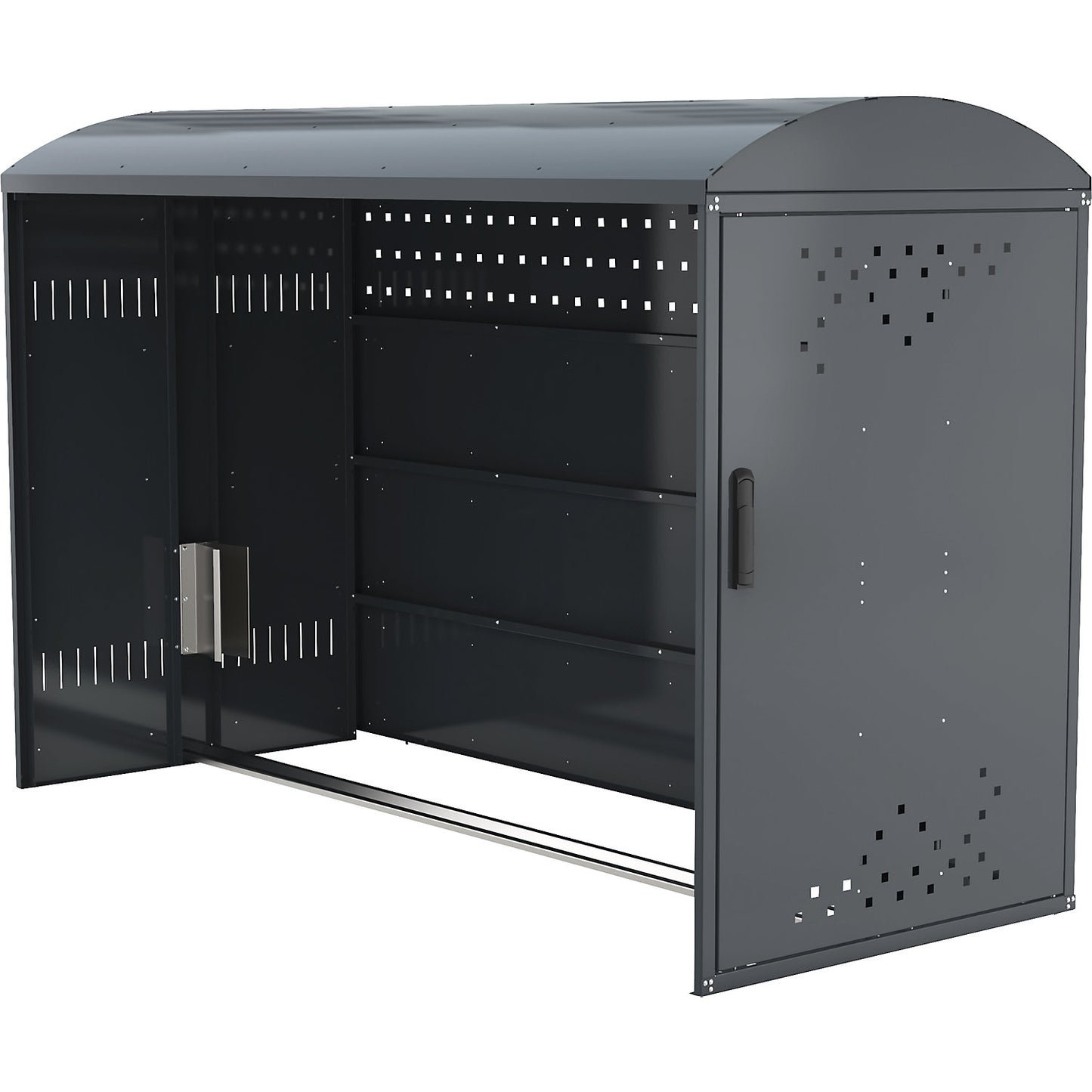 Bicycle locker, extension unit with arched roof, with side wall.
