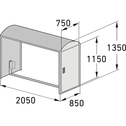 Bicycle locker, extension unit with arched roof, without side wall.