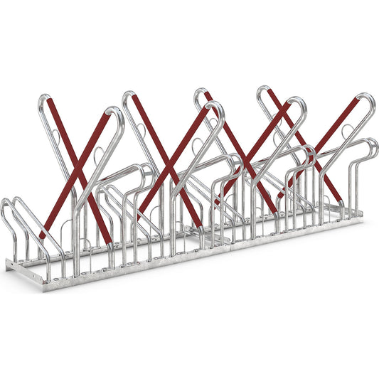 Lean-to bicycle rack, 2500 XBF, two sided model, 2 x 4 parking spaces.
