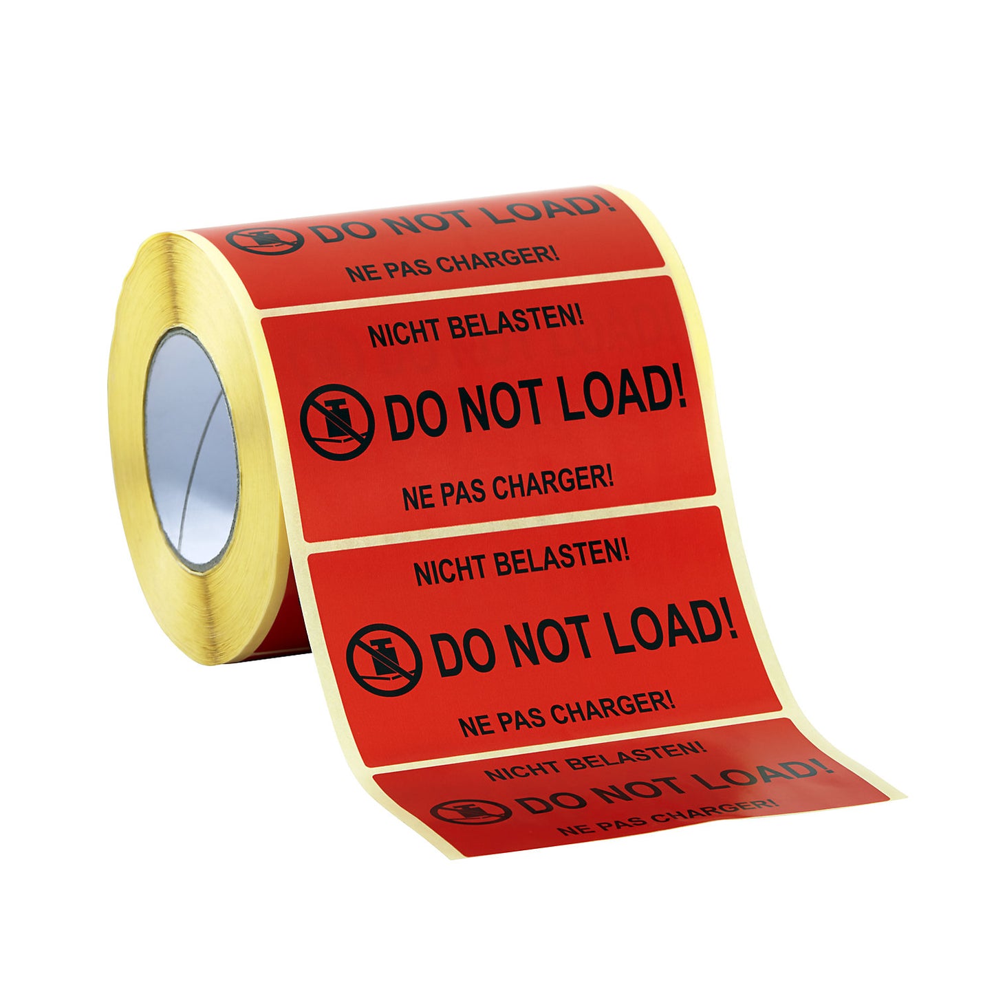 Warning label, pack of 1000 on a roll, ''Do not load!'' imprint.