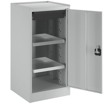 Tool and side cupboard, 1 drawer, 2 shelves, light grey door.