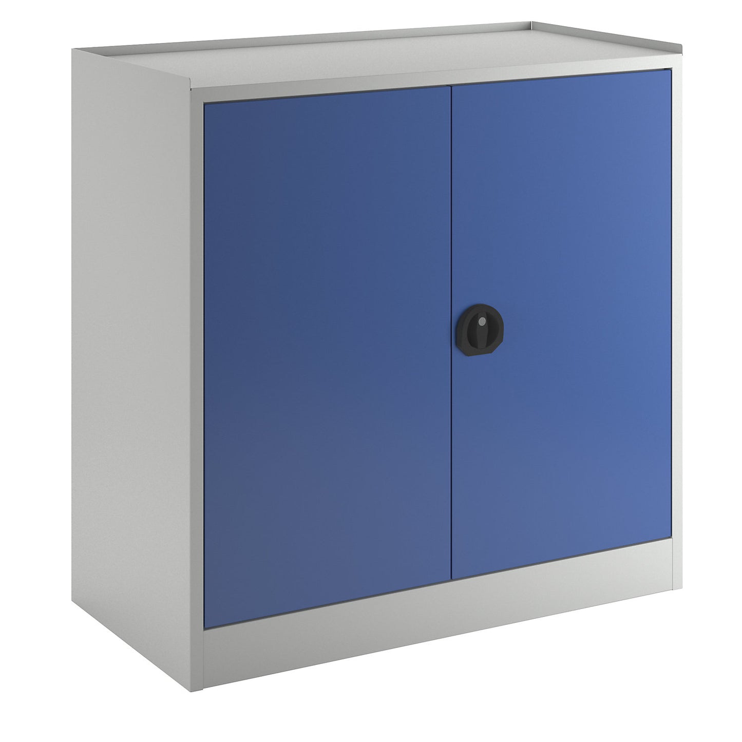 Tool and side cupboard, 2 drawers, 2 full length shelves, gentian blue doors.
