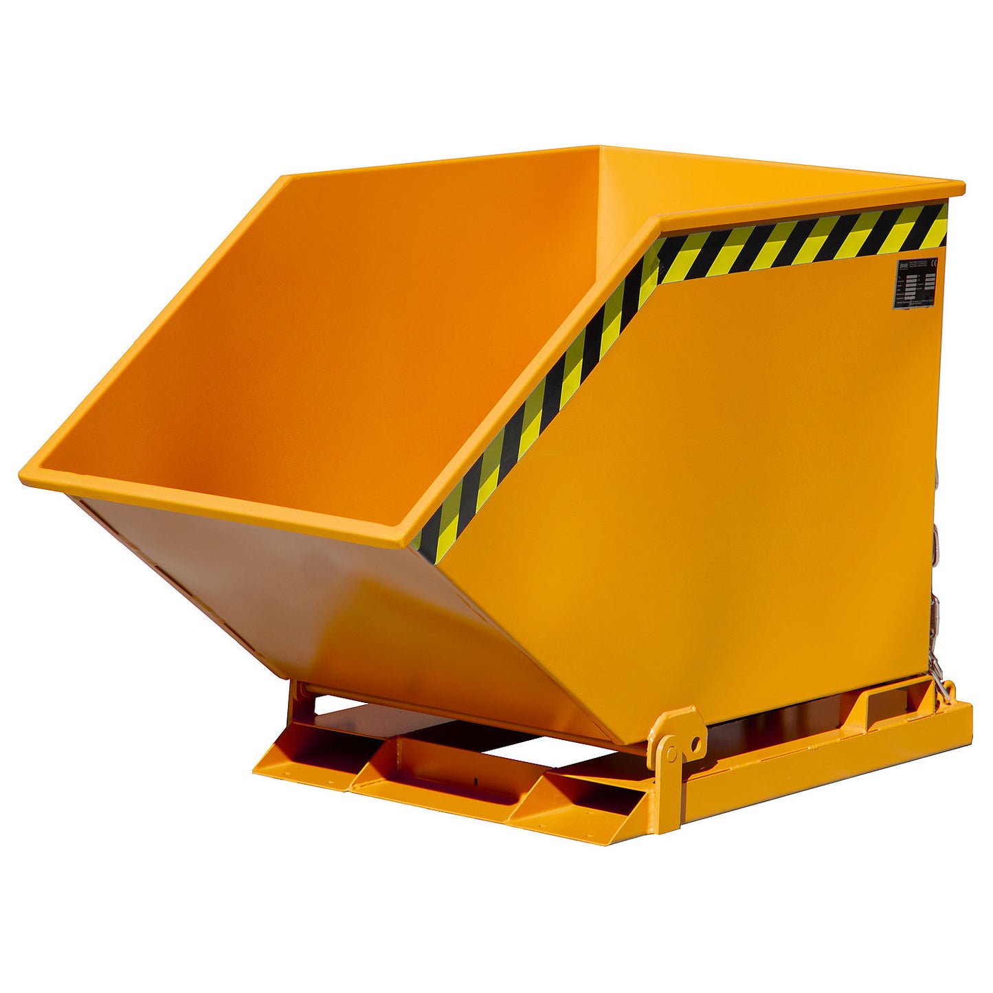 Tilting skip with tilting mechanism, box-shaped, capacity 0.4 m³, orange RAL 2000.