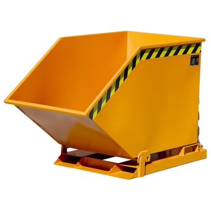 Tilting skip with tilting mechanism, box-shaped, capacity 0.4 m³, orange RAL 2000.