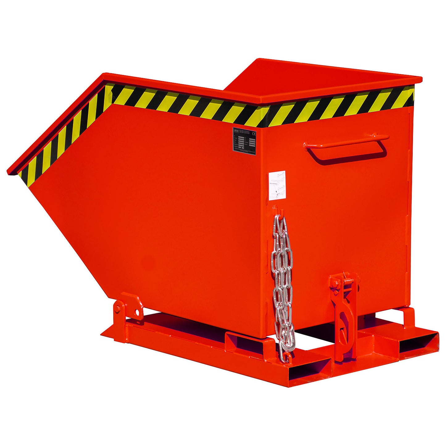 Tilting skip with tilting mechanism, box-shaped, capacity 0.4 m³, red RAL 3000.