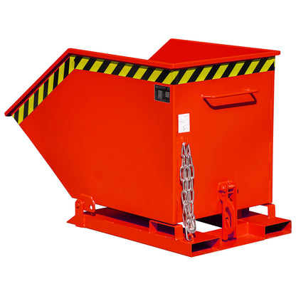 Tilting skip with tilting mechanism, box-shaped, capacity 0.4 m³, red RAL 3000.