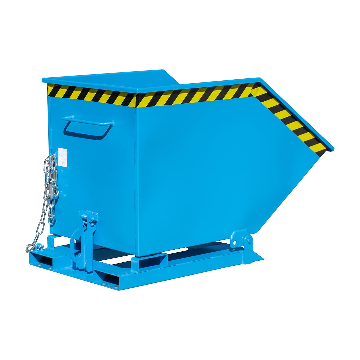 Tilting skip with tilting mechanism, box-shaped, capacity 0.4 m³, blue RAL 5012.