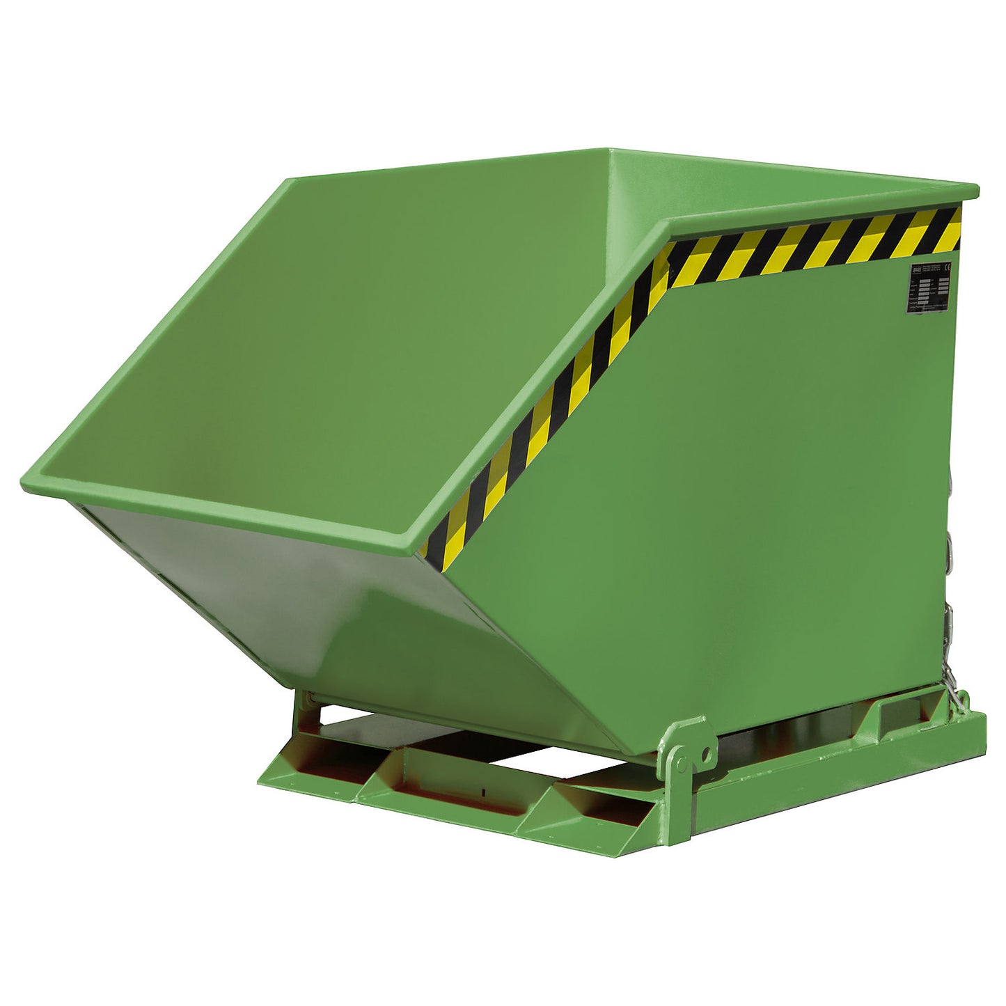 Tilting skip with tilting mechanism, box-shaped, capacity 0.4 m³, green RAL 6011.