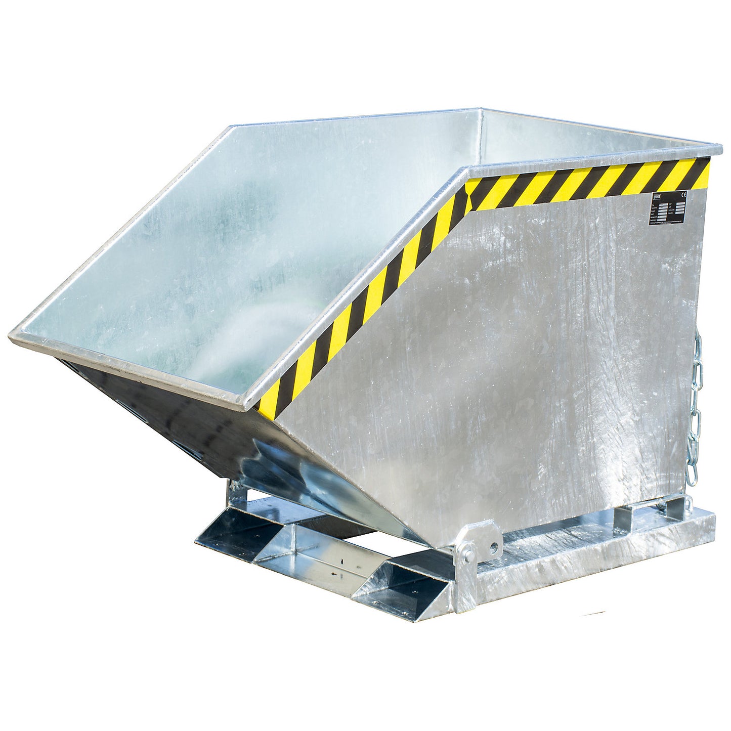 Tilting skip with tilting mechanism, box-shaped, capacity 0.4 m³, hot dip galvanised in accordance with EN ISO 1461.