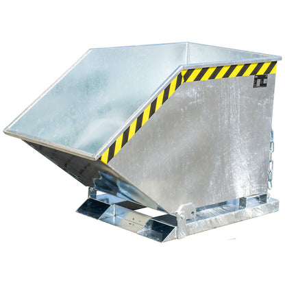 Tilting skip with tilting mechanism, box-shaped, capacity 0.4 m³, hot dip galvanised in accordance with EN ISO 1461.