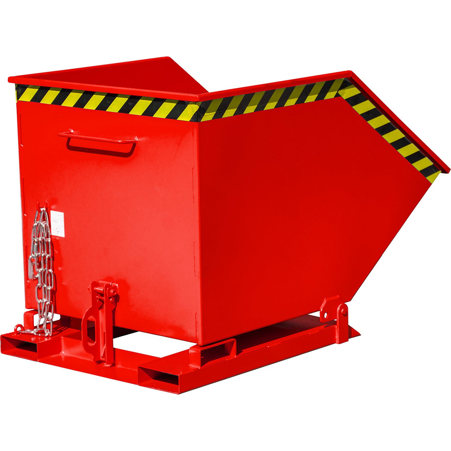 Tilting skip with tilting mechanism, box-shaped, capacity 0.6 m³, red RAL 3000.