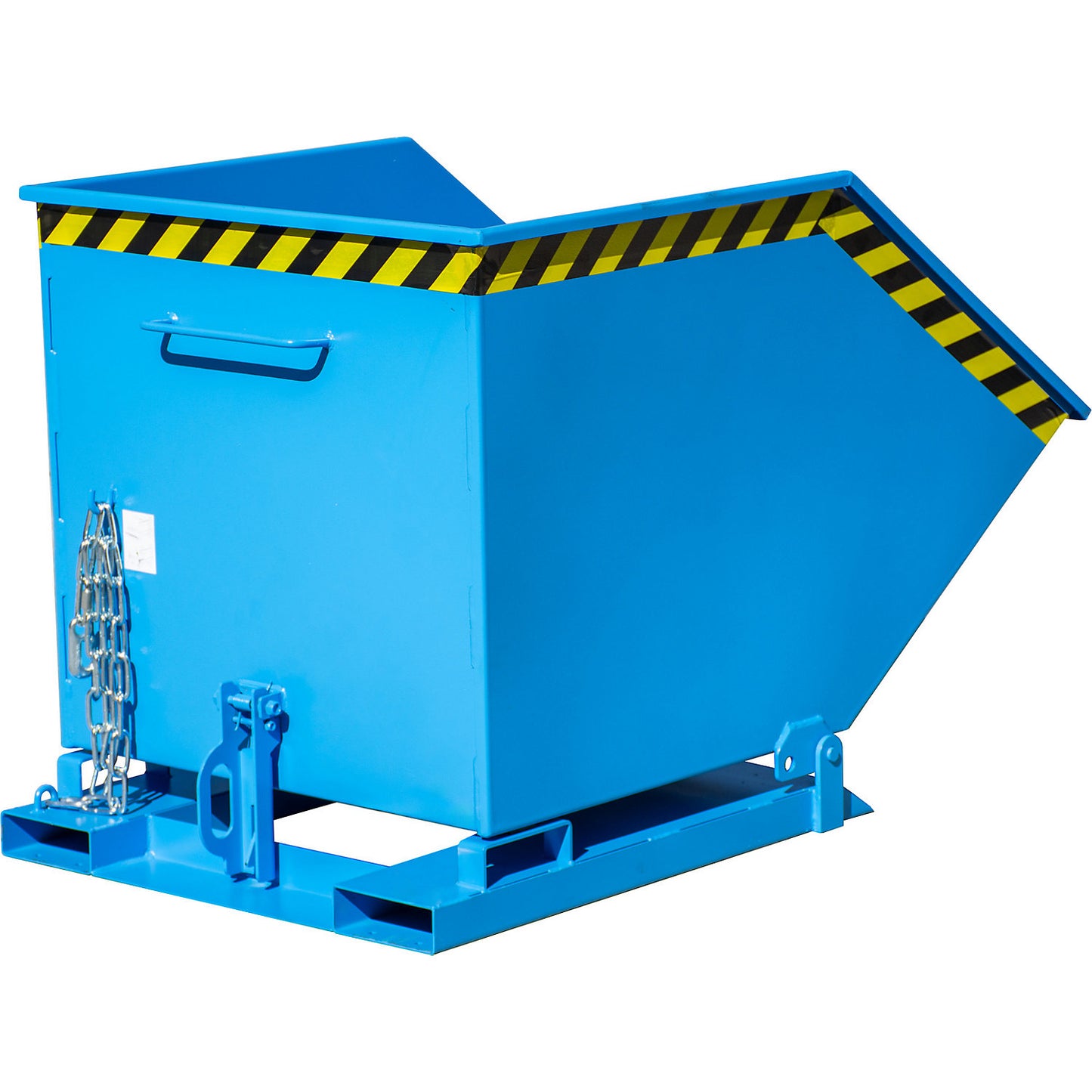 Tilting skip with tilting mechanism, box-shaped, capacity 0.6 m³, blue RAL 5012.