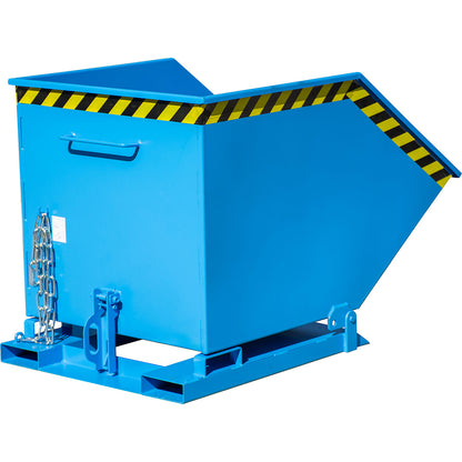 Tilting skip with tilting mechanism, box-shaped, capacity 0.6 m³, blue RAL 5012.