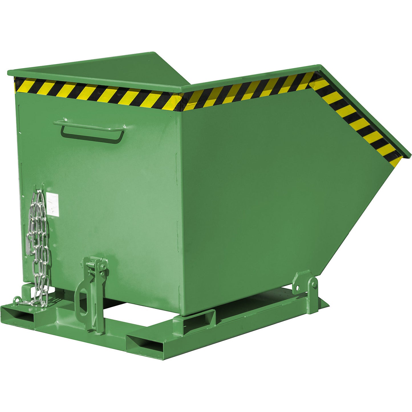 Tilting skip with tilting mechanism, box-shaped, capacity 0.6 m³, green RAL 6011.