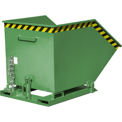 Tilting skip with tilting mechanism, box-shaped, capacity 0.6 m³, green RAL 6011.