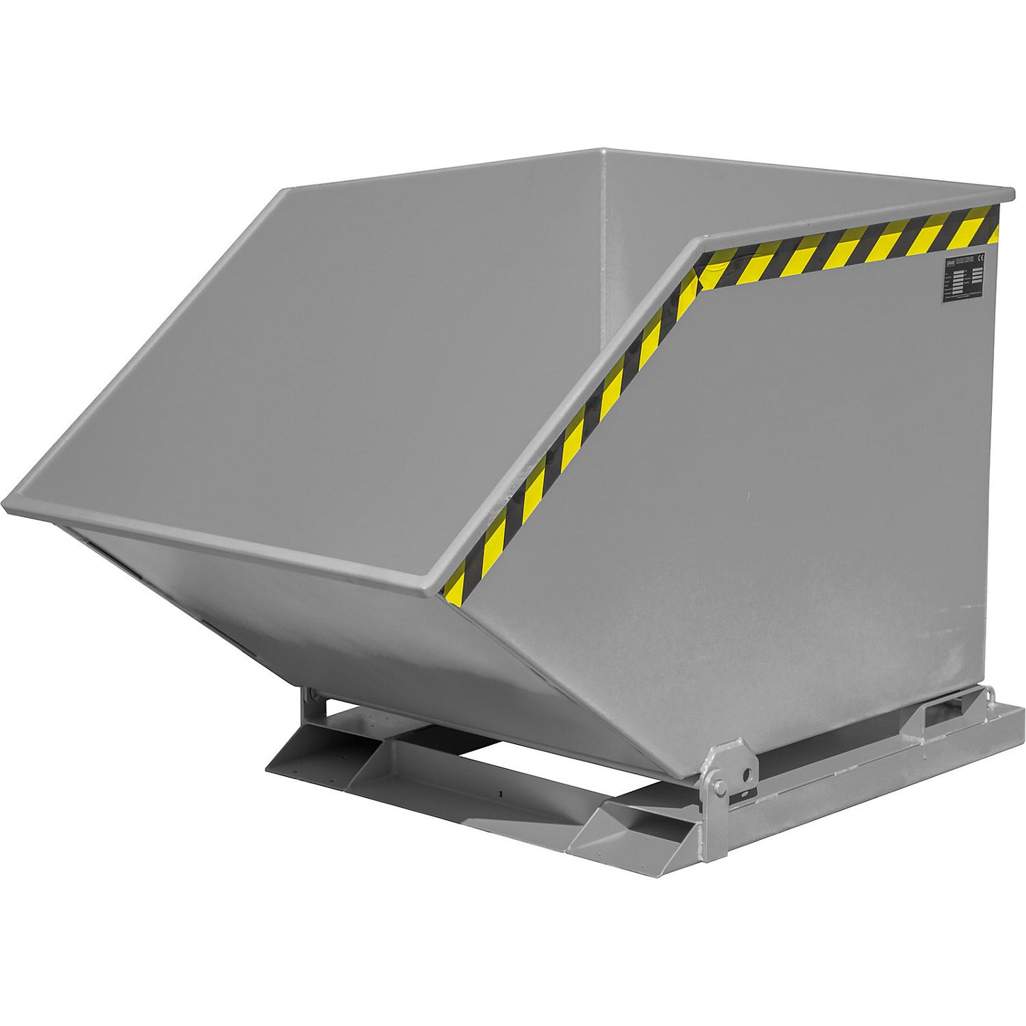 Tilting skip with tilting mechanism, box-shaped, capacity 0.6 m³, grey RAL 7005.
