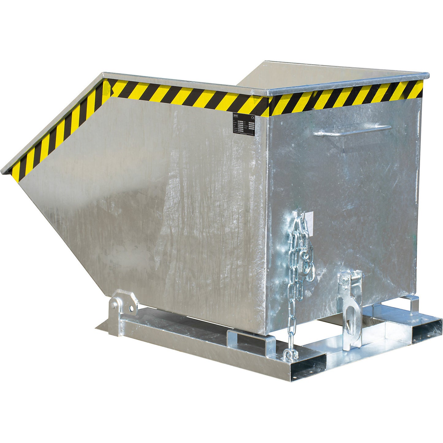 Tilting skip with tilting mechanism, box-shaped, capacity 0.6 m³, hot dip galvanised in accordance with EN ISO 1461.