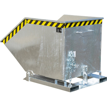 Tilting skip with tilting mechanism, box-shaped, capacity 0.6 m³, hot dip galvanised in accordance with EN ISO 1461.
