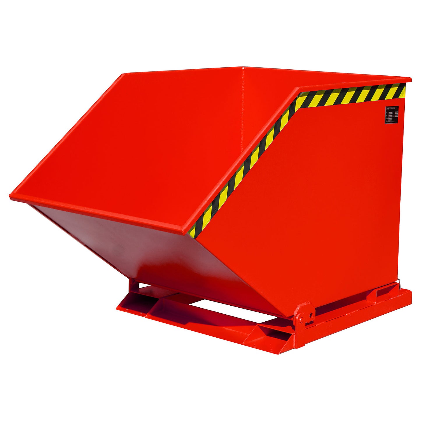 Tilting skip with tilting mechanism, box-shaped, capacity 0.8 m³, red RAL 3000.