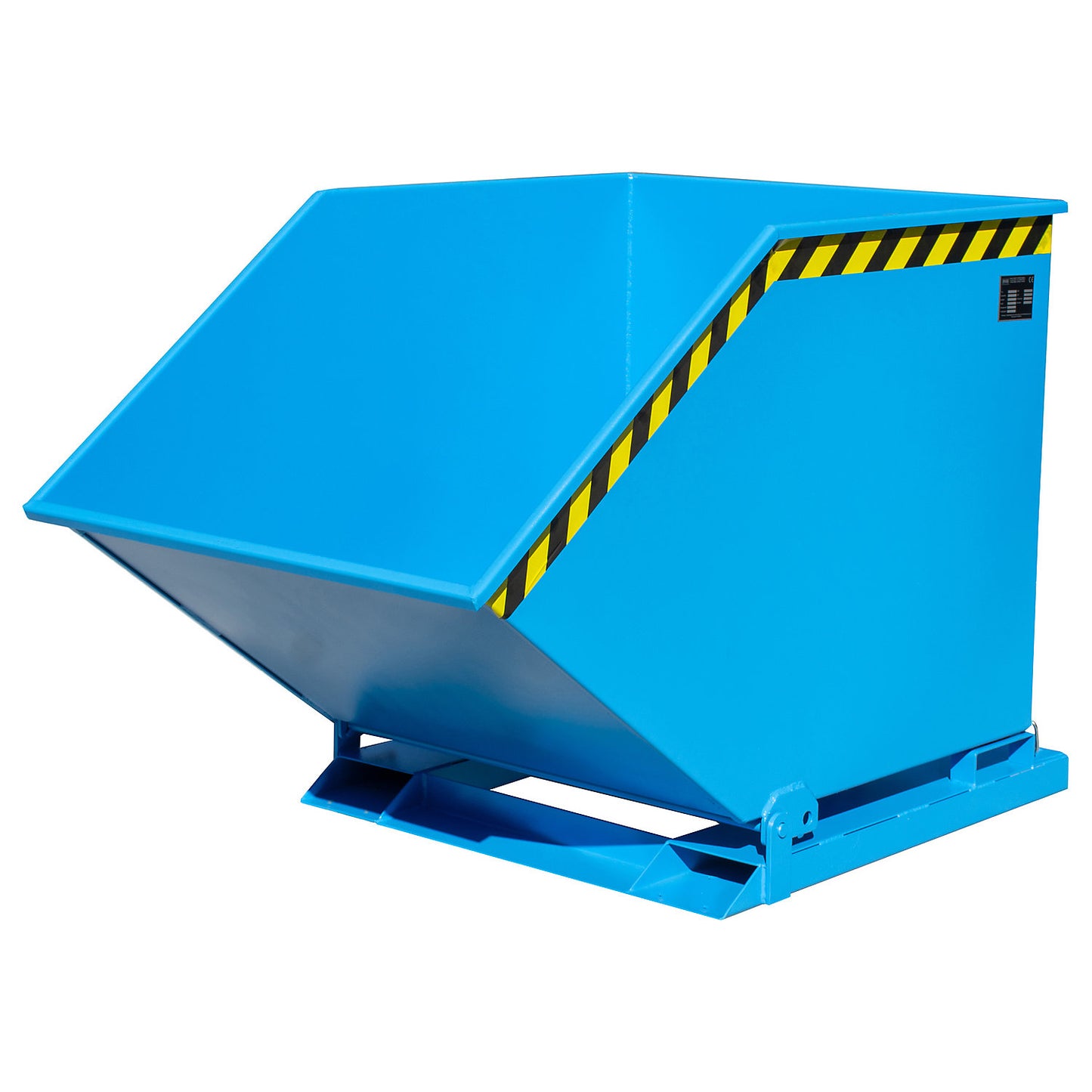 Tilting skip with tilting mechanism, box-shaped, capacity 0.8 m³, blue RAL 5012.