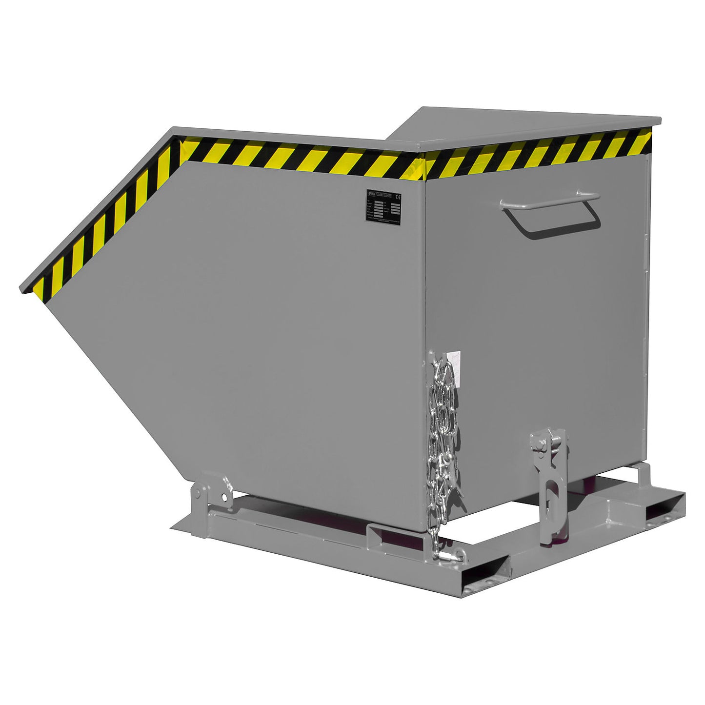 Tilting skip with tilting mechanism, box-shaped, capacity 0.8 m³, grey RAL 7005.