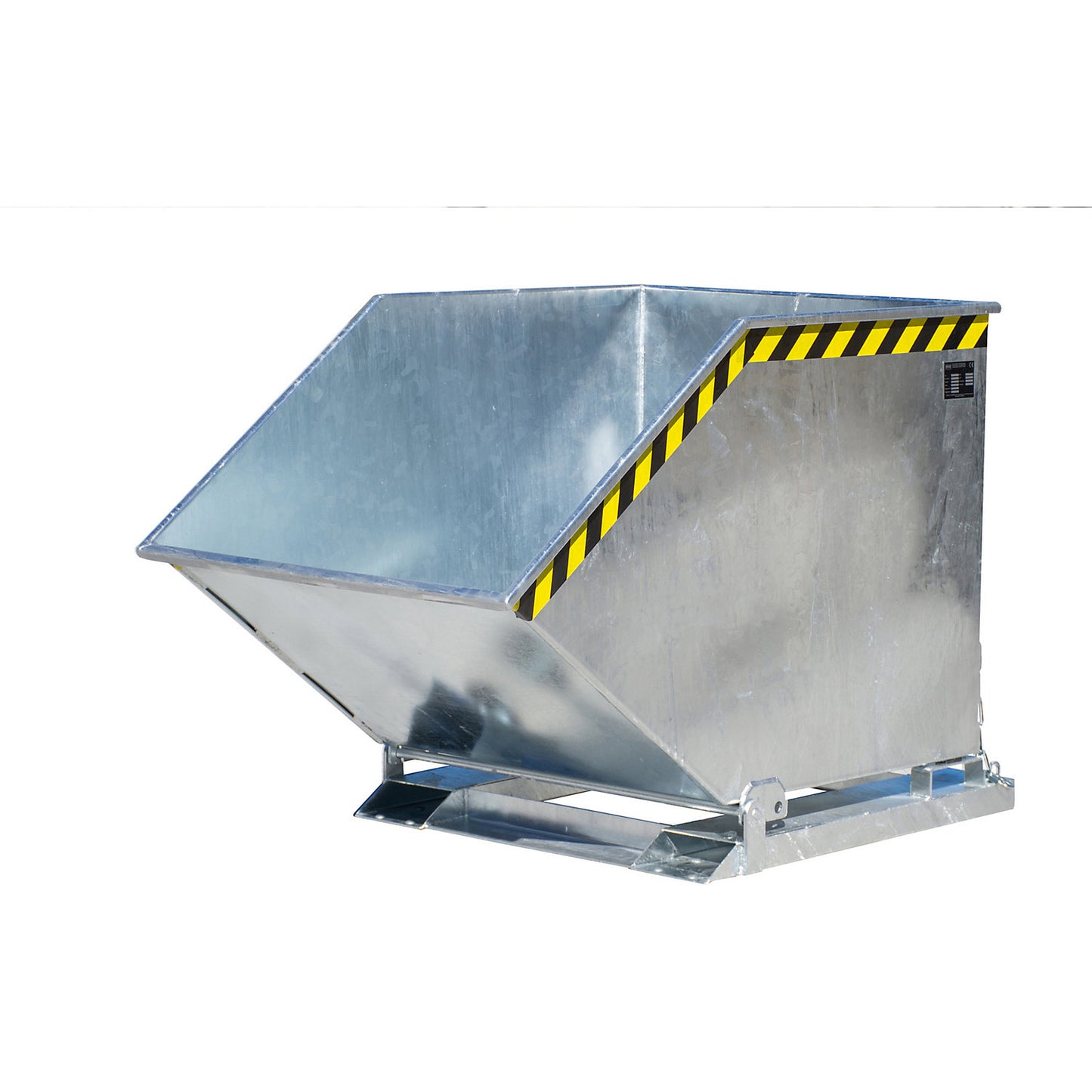Tilting skip with tilting mechanism, box-shaped, capacity 0.8 m³, hot dip galvanised in accordance with EN ISO 1461.
