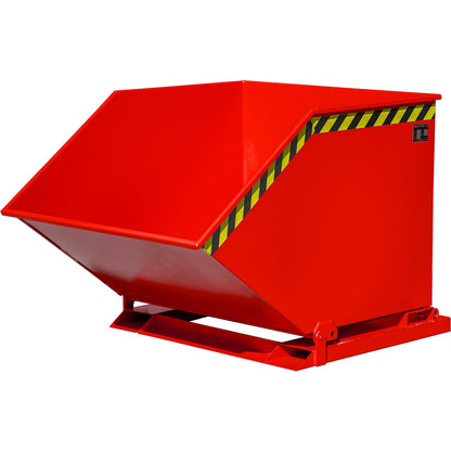 Tilting skip with tilting mechanism, box-shaped, capacity 1 m³, red RAL 3000.