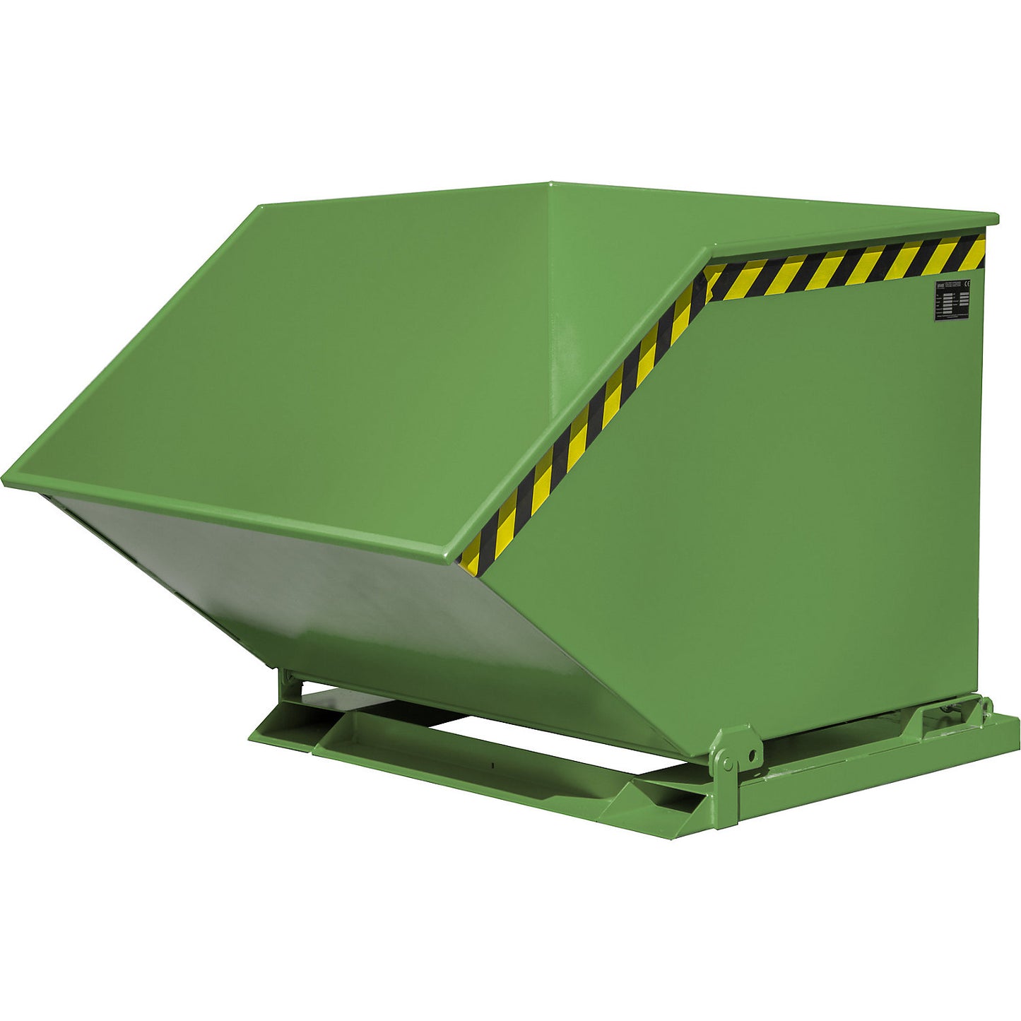 Tilting skip with tilting mechanism, box-shaped, capacity 1 m³, green RAL 6011.
