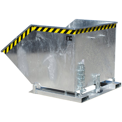 Tilting skip with tilting mechanism, box-shaped, capacity 1 m³, hot dip galvanised in accordance with EN ISO 1461.