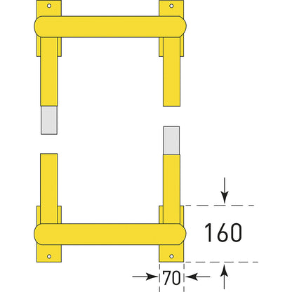 Crash protection for pipes, wall mounting, HxWxD 1500 x 350 x 300 mm.