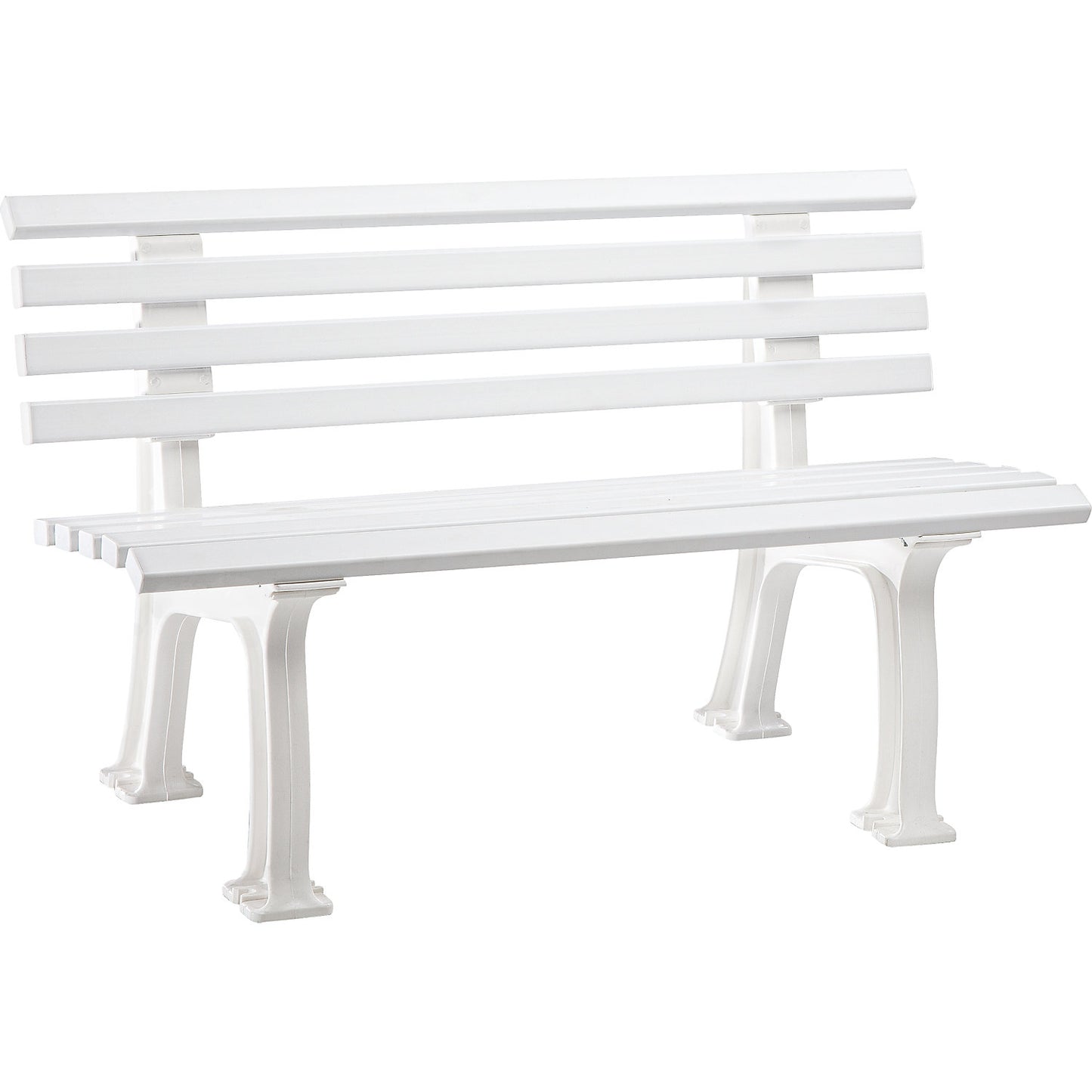 Park bench made of plastic, with 9 slats, width 1200 mm, white.