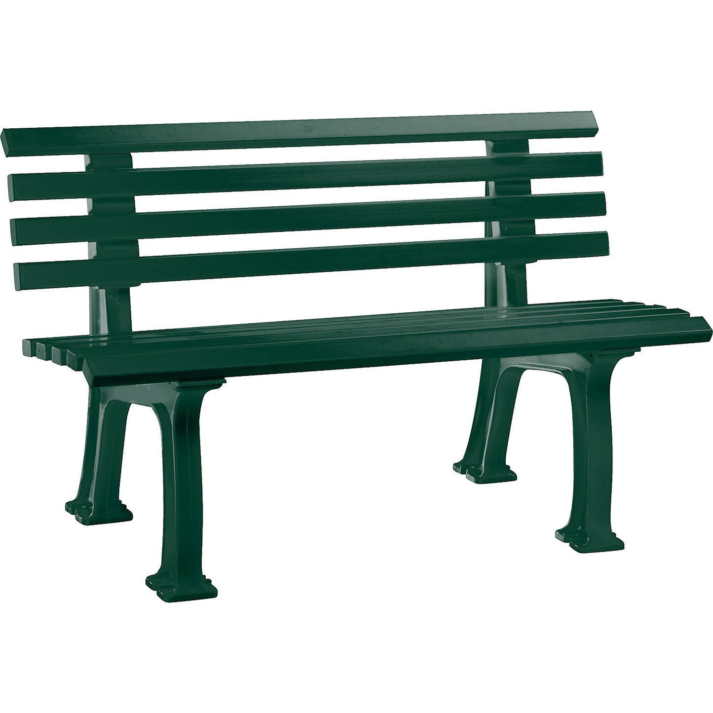 Park bench made of plastic, with 9 slats, width 1200 mm, moss green.