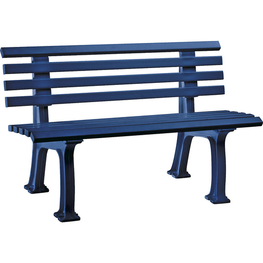 Park bench made of plastic, with 9 slats, width 1200 mm, steel blue.