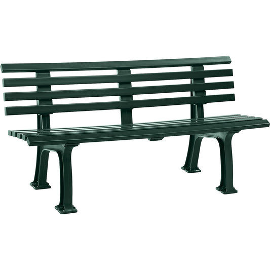 Park bench made of plastic, with 9 slats, width 1500 mm, moss green.