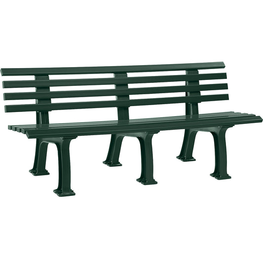 Park bench made of plastic, with 9 slats, width 2000 mm, moss green.