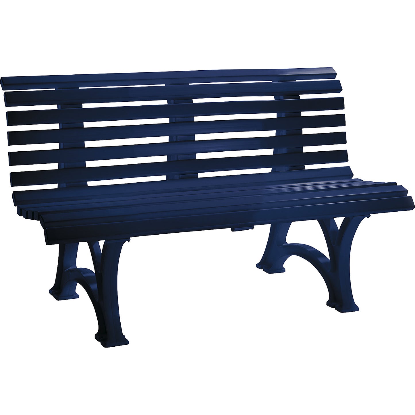 Park bench made of plastic, with 13 slats, width 1500 mm, steel blue.