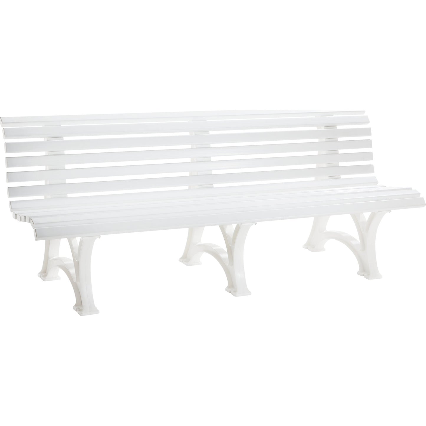 Park bench made of plastic, with 13 slats, width 2000 mm, white.