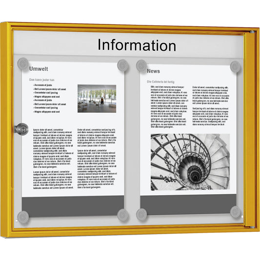 Display case for indoor use, for 2 x 1 A4 format, yellow frame.