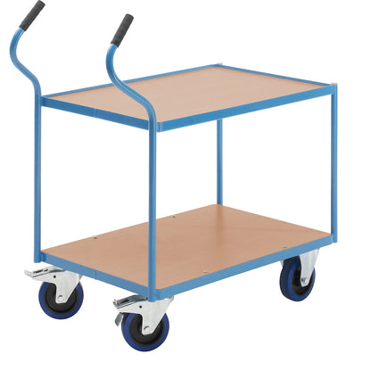 Industrial table trolley, fully elastic tyres, non-marking, shelf heights 235 / 765 mm.