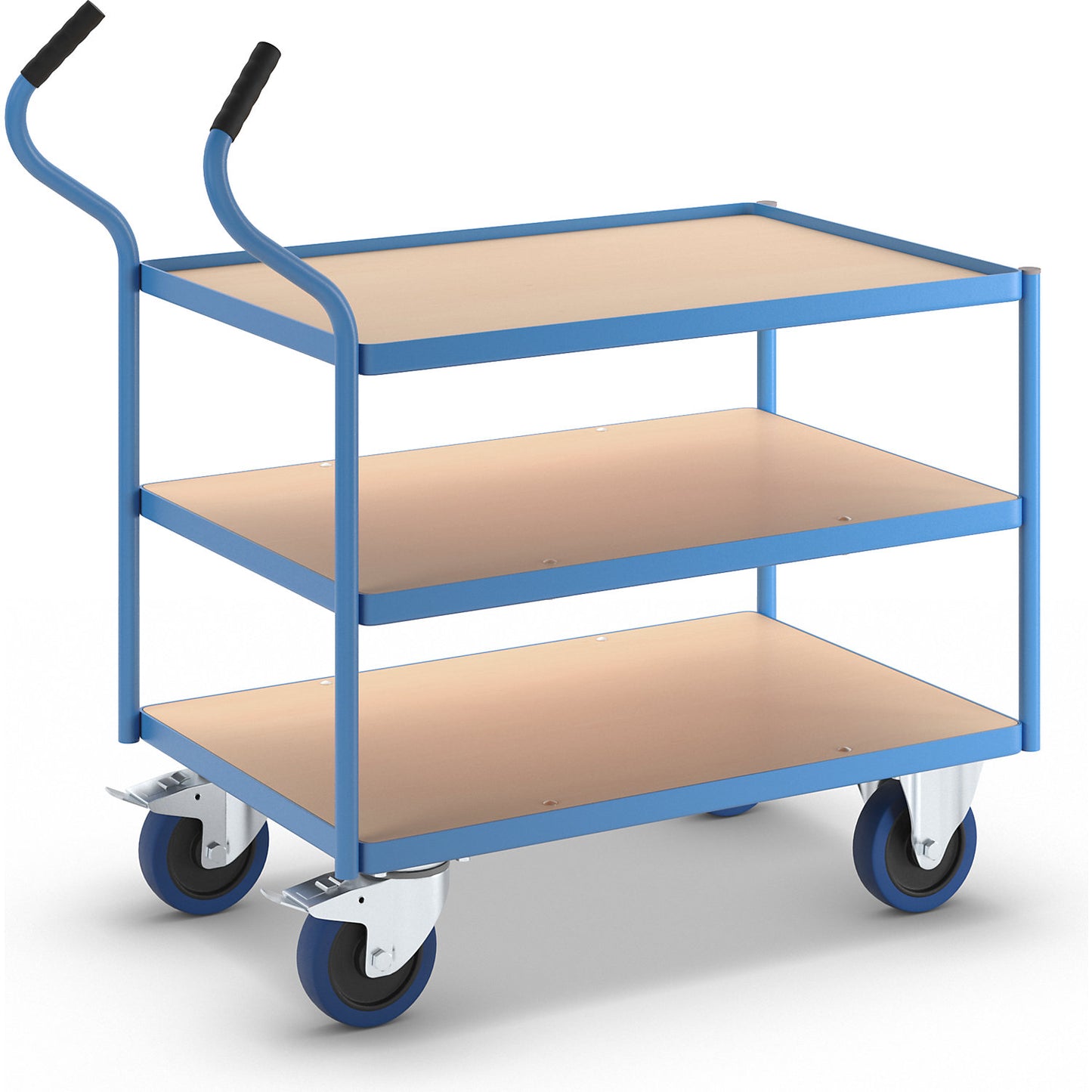 General purpose trolley, 3 shelves, max. load 350 kg, overall height 915 mm, light blue.