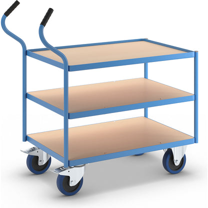 General purpose trolley, 3 shelves, max. load 350 kg, overall height 915 mm, light blue.