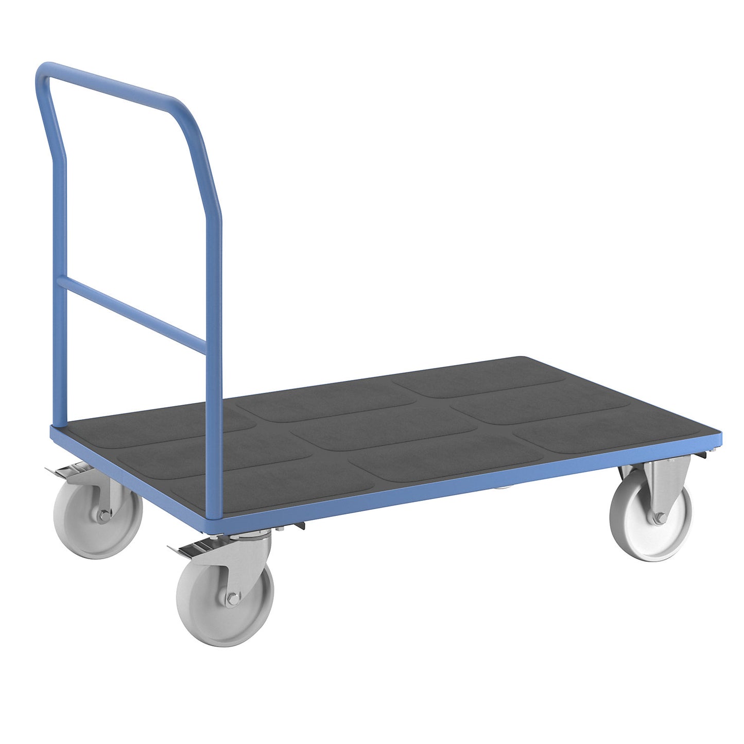 Platform truck with mesh panels, tubular push handle, nylon tyres, LxW 1250 x 800 mm, light blue.