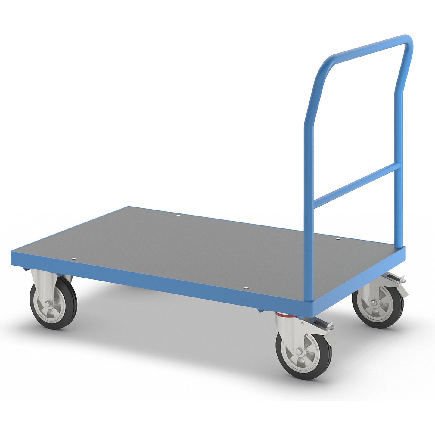 Platform truck with mesh panels, tubular push handle, fully elastic tyres, LxW 1250 x 800 mm, light blue.