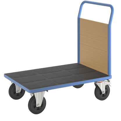 Platform truck with wooden panels, with 1 end panel, LxW 1100 x 700 mm, solid rubber.