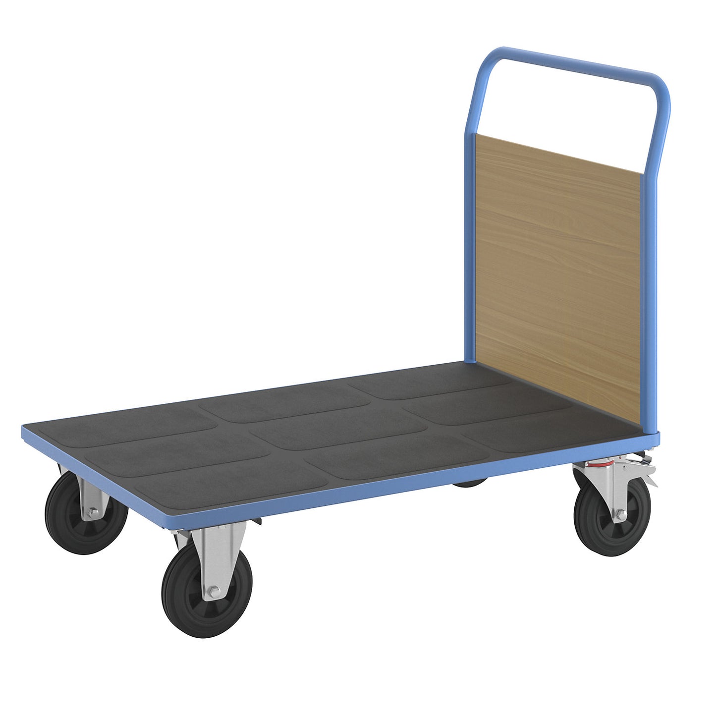 Platform truck with wooden panels, with 1 end panel, LxW 1300 x 800 mm, solid rubber.