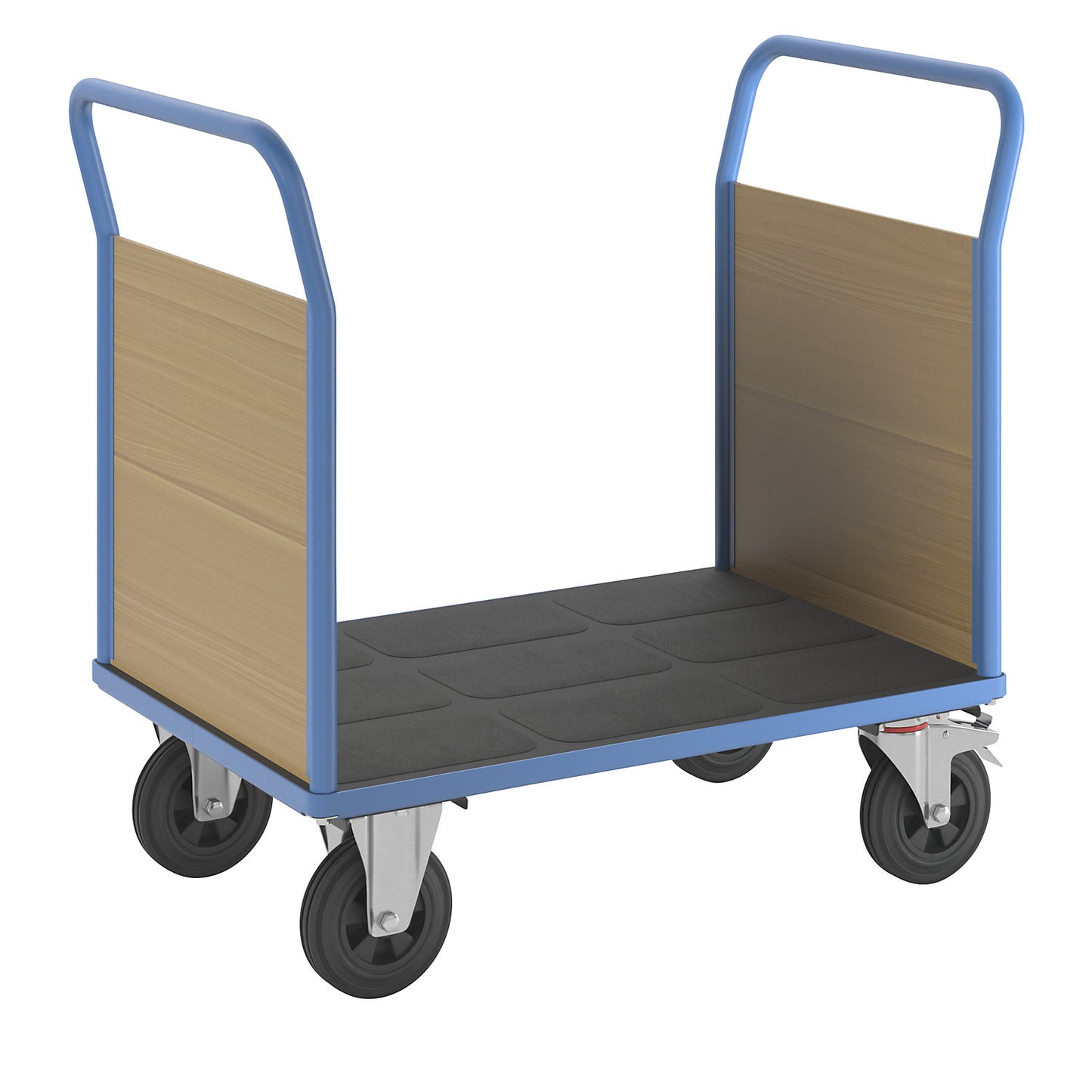 Platform truck with wooden panels, with 2 end panels, LxW 1050 x 700 mm, solid rubber.